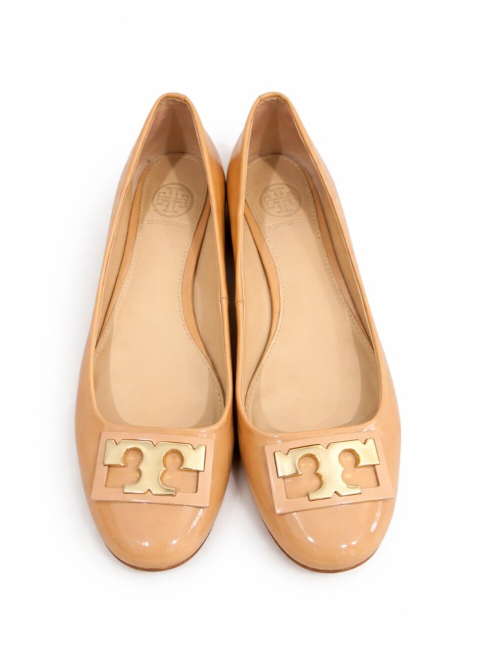 Tory Burch Nude Patent Leather Logo Ballet Flats with Gold Accent - Picture 2 of 6
